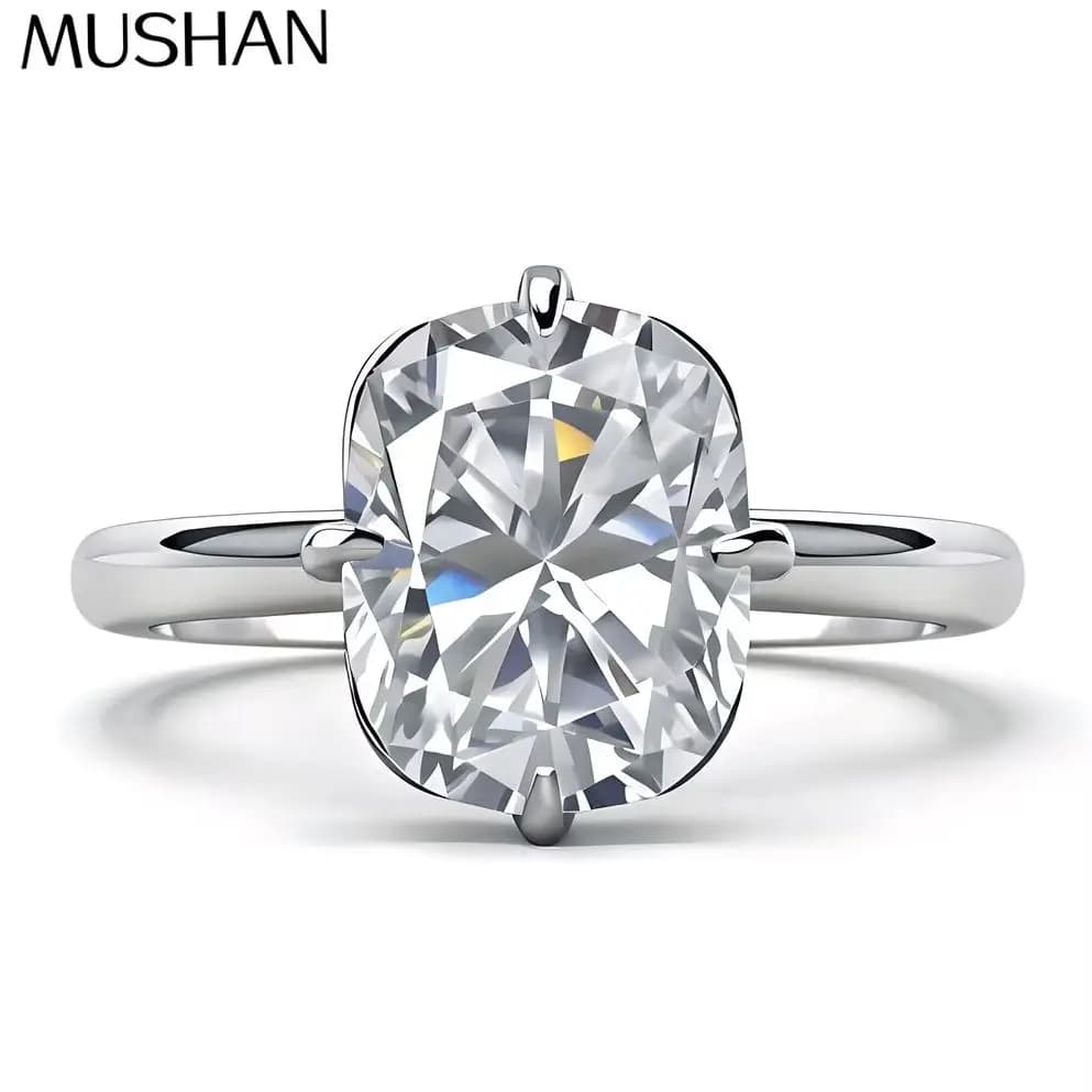 Anello di Lusso MUSHAN in Argento Sterling 925 con Diamante Moissanite da 4 Carati a Forma di Cuscino 8x10, Placcato in Rodio per Donna