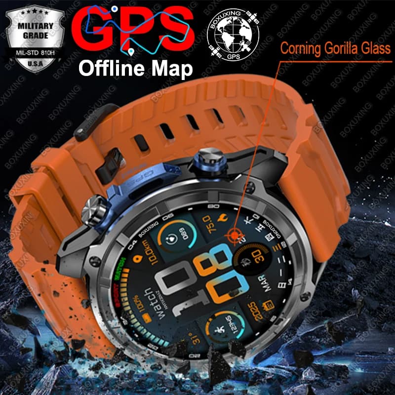 2025 New Military GPS Watch Smart Men Offline Map 5ATM compass Waterproof 4GB Memory 860 mAh Swimming Sapphire Screen Smartwatch
