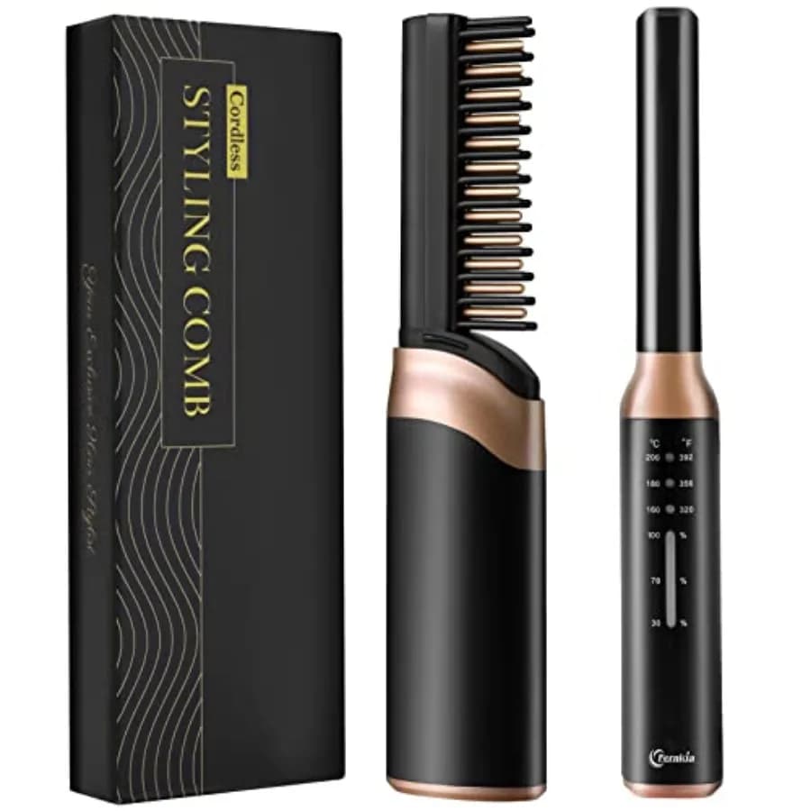 Spazzola Lisciante Senza Fili, Pettine Riscaldato Ricaricabile Portatile, Mini Spazzola Lisciante per Capelli e Barba, per Uomo e Donna, Uso Domestico e da Viaggio