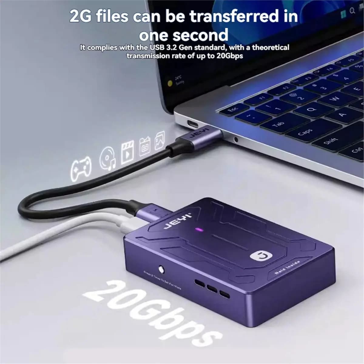 Y69A JEYI Enclosure SSD NVME RAID a Doppia Bay USB3.2 20Gbps con Ventola di Raffreddamento Integrata per PC