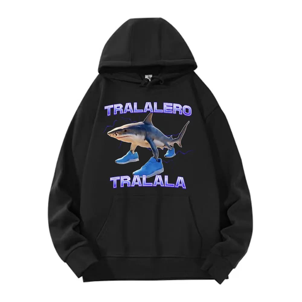 Tralalero Tralala Divertente Running Shark Meme Felpa con cappuccio Uomo Donna Casual in pile a maniche lunghe Pullover Hip Hop Humor Felpa vintage