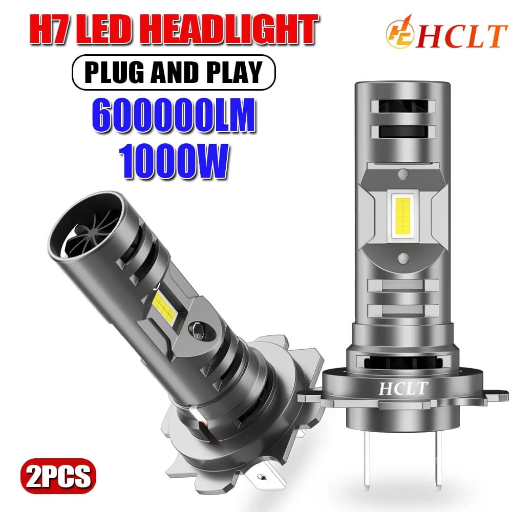 Faro LED H7 Turbo con Doppia Ventola di Raffreddamento, 600.000LM 1000W, Fari Super Luminosi 6000K, Lampada Fendinebbia 12V, Wireless Plug and Play