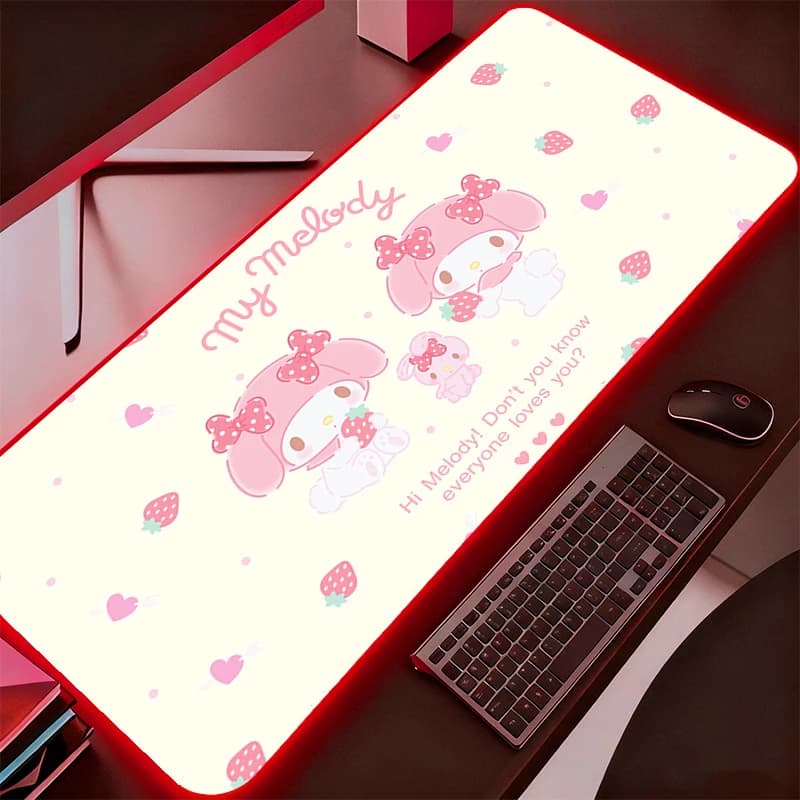 Mouse Mat RGB Sanrio Anime Carpe Large Mouse Mat for PC Gamer LED Keyboard Carpet Game Accessories Backlit Desk Mat Durable