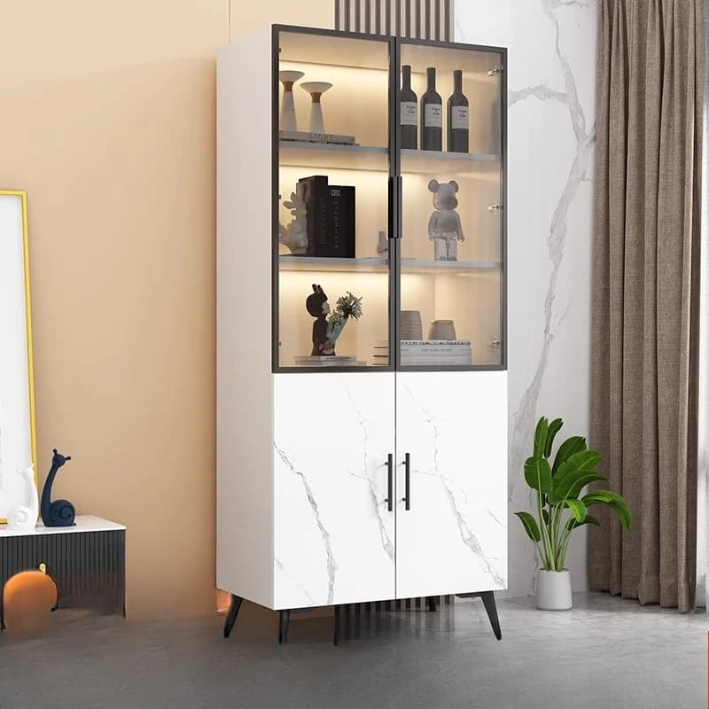 Supporto da parete per champagne Armadietto da bar ad angolo Vetrine in legno per la casa Vetrina con ante in vetro Mobili da bar in plastica Portabottiglie