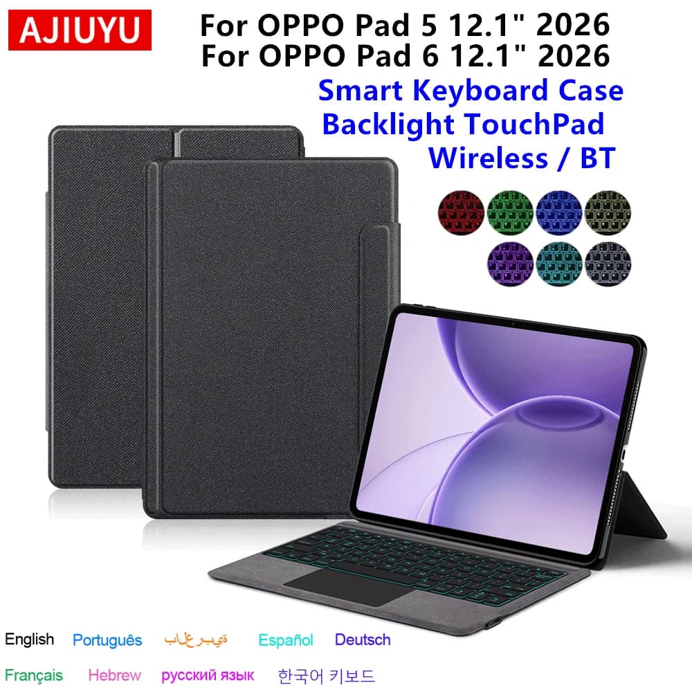 Touchpad Keyboard for OPPO Pad 5 Case 12.1 inch 2026 OPPO Pad 6 Pad5 12.1" Tablet Protective Cover Case Backlight Keyboard Folio