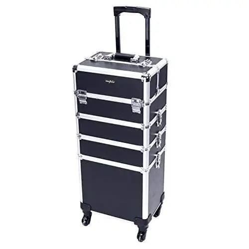 Valigia Trucco Professionale 4 in 1 con Ruote, Organizer da Viaggio in Alluminio per Cosmetici, Valigetta Espositiva per Cosmetologia, Personalizzabile