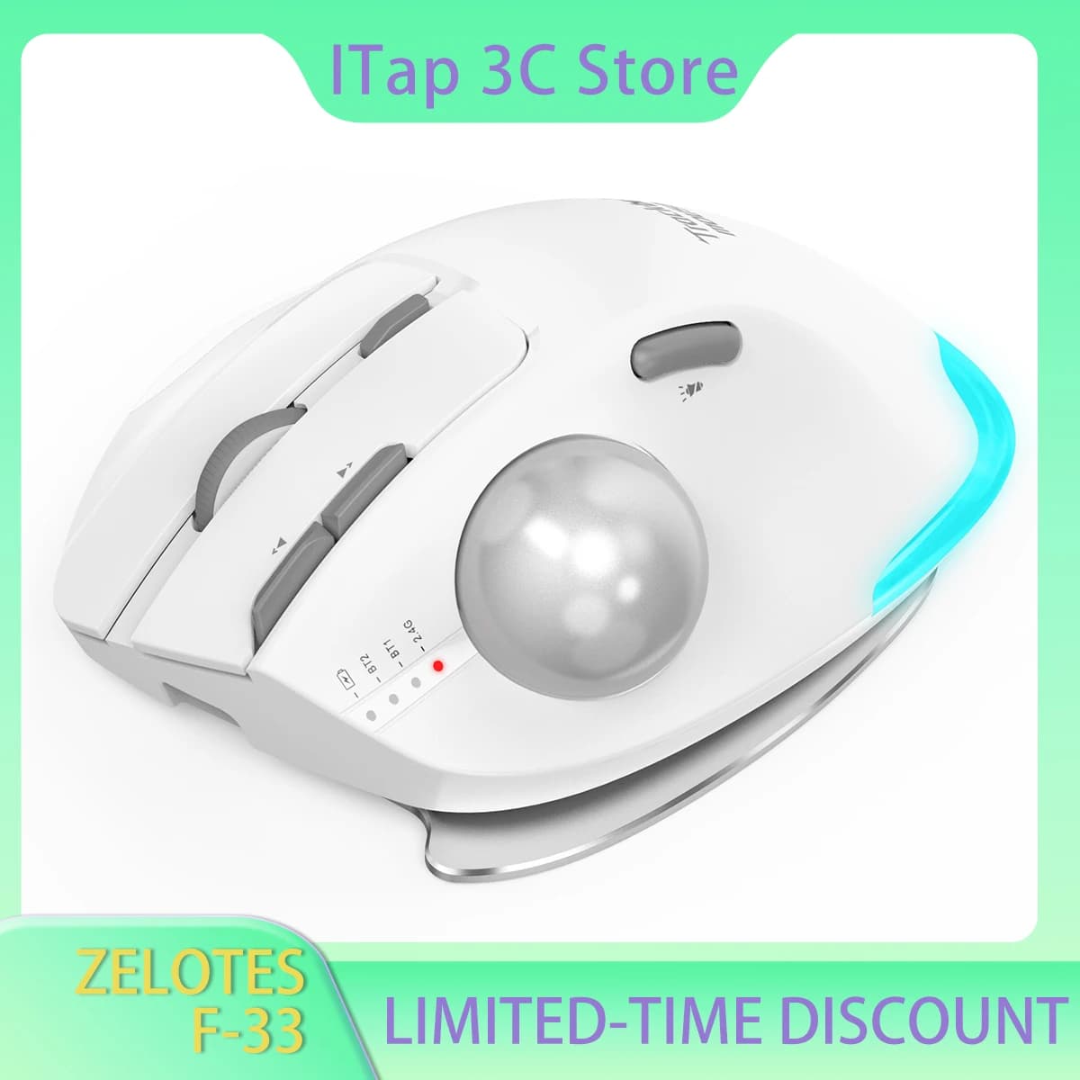 Mouse Trackball ZELOTES F-33 Tri-mode Programmabile ARGB con 32KB di Memoria, Mouse per Gaming, Disegno CAD, Regalo per Designer