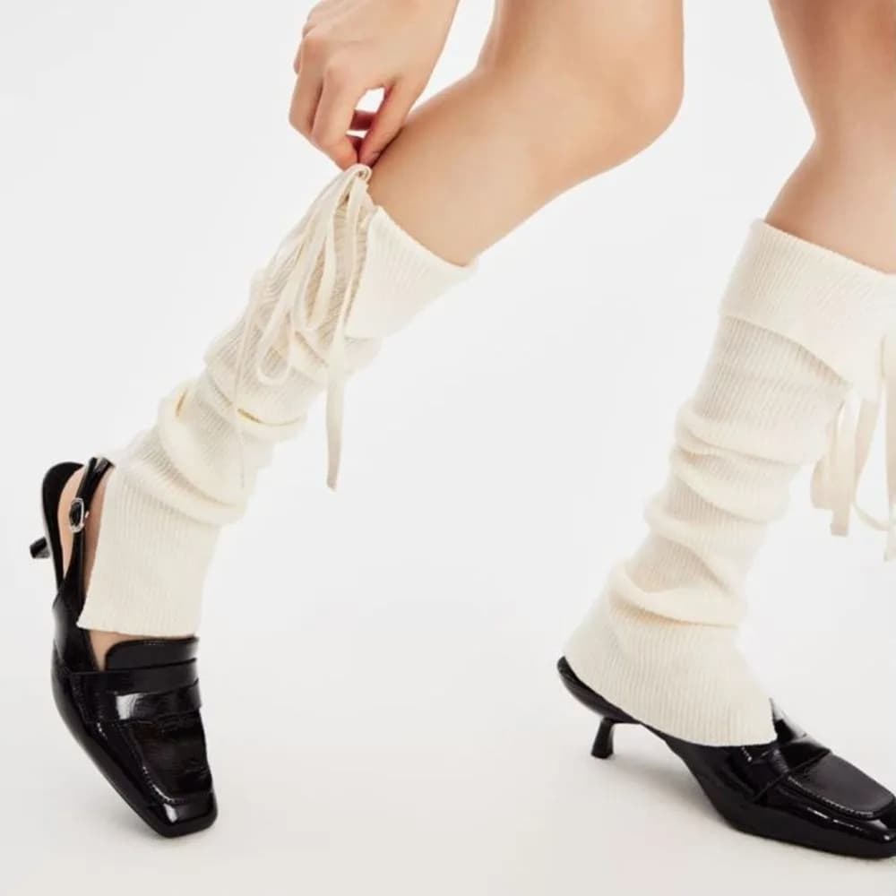 Elastic Y2K Lace Up Leg Warmers Sweet Ballet Foot Cover Knit Banding Leggings Elastic Tight-fitting Women's Stockings Women