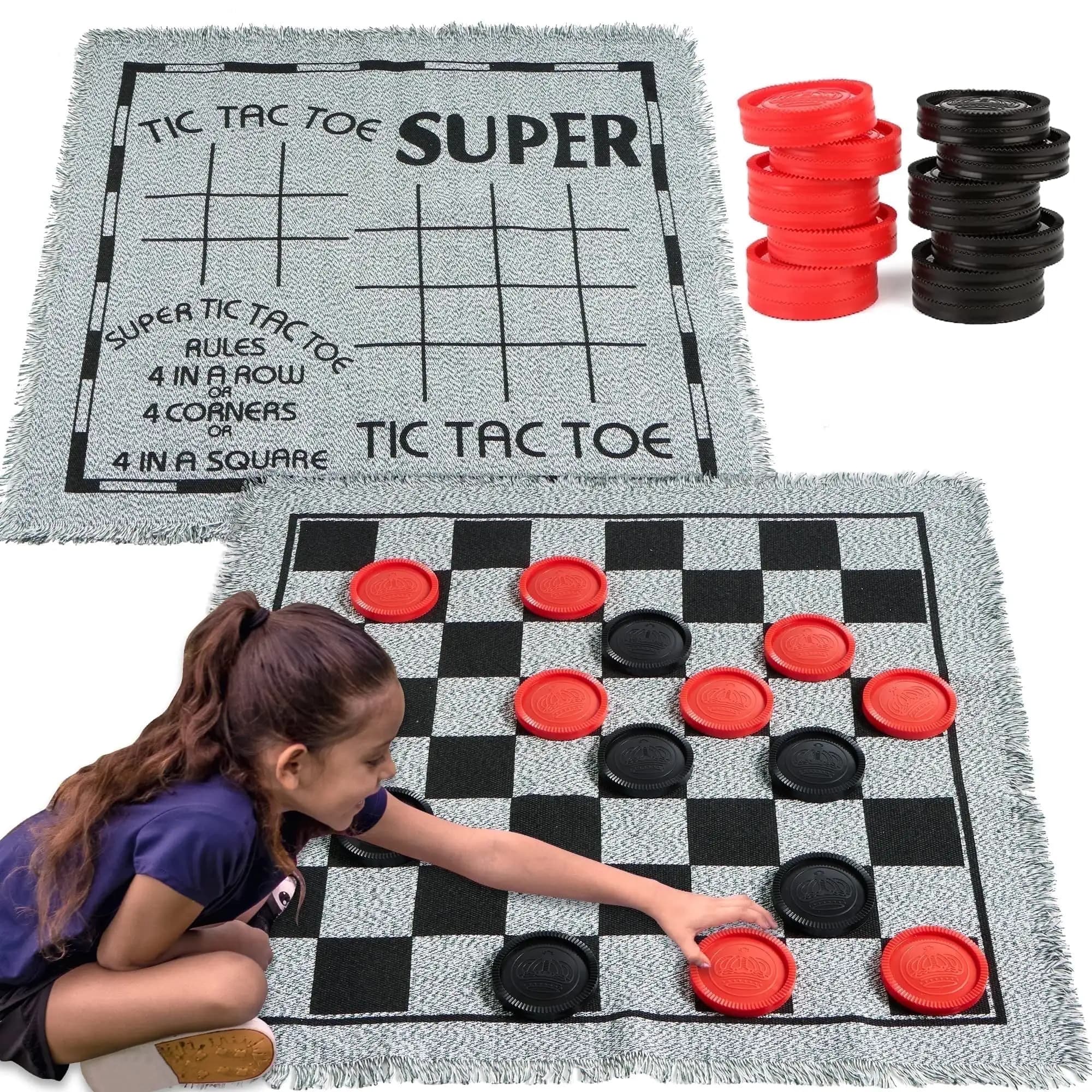Joyfy 3 in 1 Dama gigante vintage Tic Tac Toe Gioco per bambini Giochi all'aperto Famiglia Adulti Gioco Giocattoli