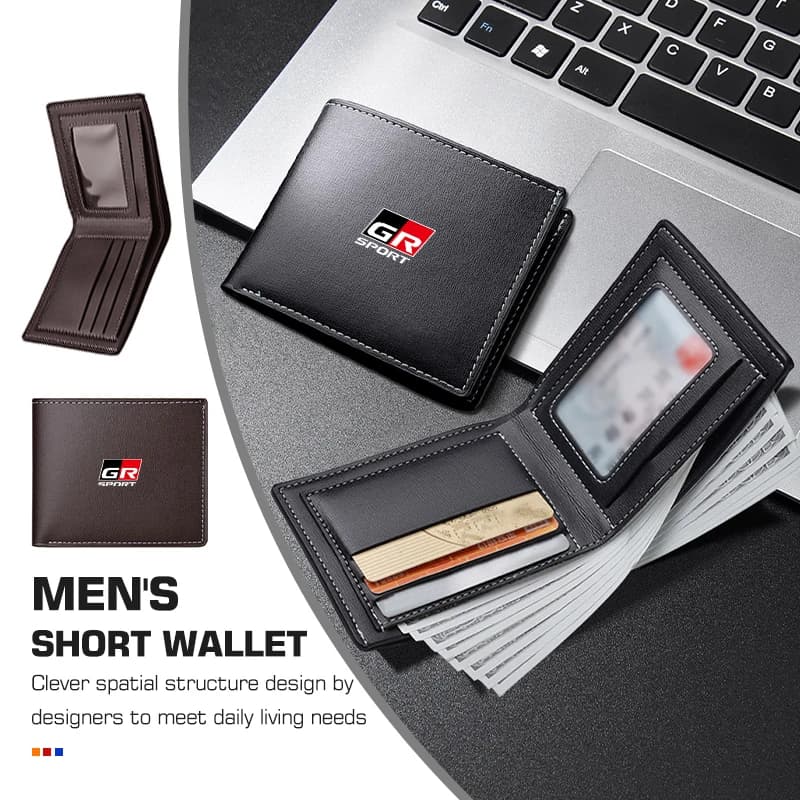 For Toyota Men's Short Style Leather Wallet Multiple Card Slots GR Sport Gazoo Racing Yaris 86 Corolla Hilux Supra