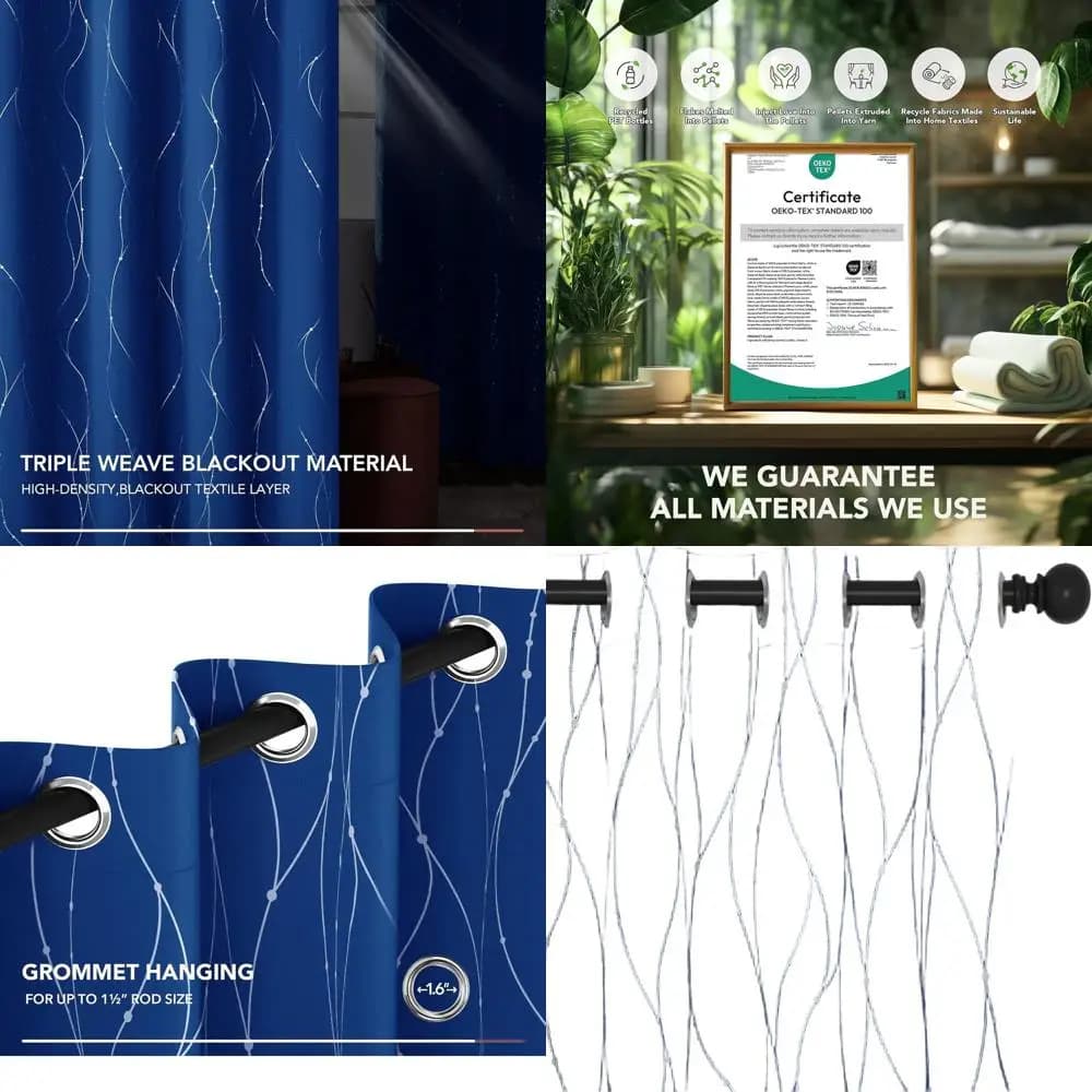 Thermally isolated darkening curtains with noise reduction, 52x84 wave point printing, set of 2 panels for home and office