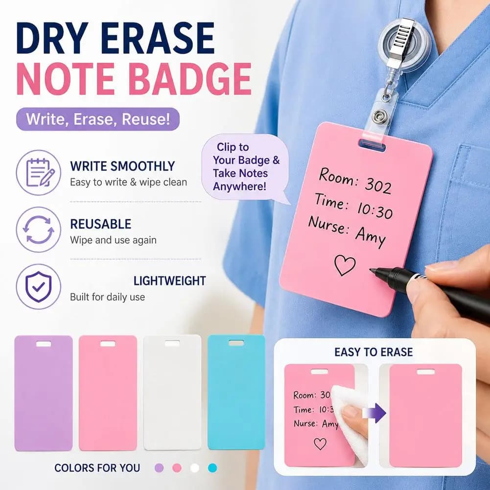Targhetta portatile cancellabile a secco, mini blocco note riutilizzabile, scheda memo lavabile, accessorio per badge da lavoro per ufficio e medici