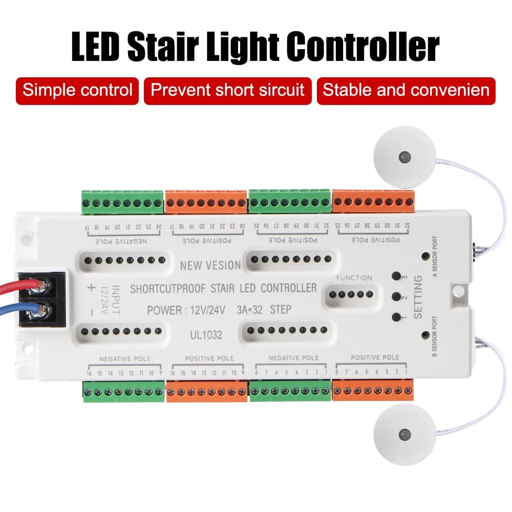 Ladder Night Light DC12V/24V Stair LED Motion Sensor Light 32 Channels Prevent Short Circuit Controller