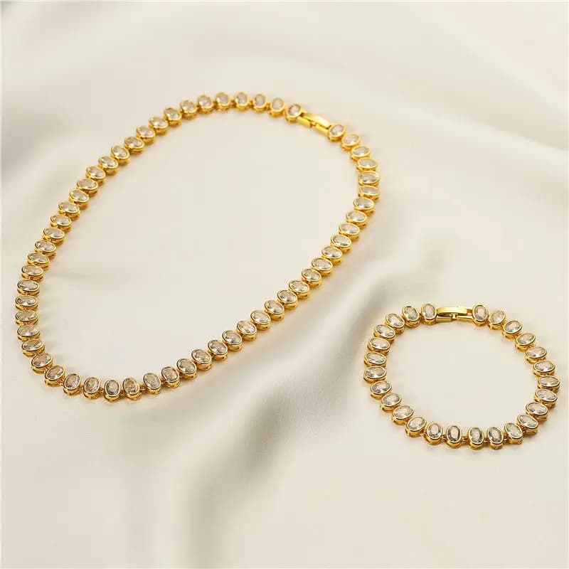 HECHENG, collana di bracciali con ciondoli CZ scintillanti ovali per donna Set di gioielli da spiaggia Bohemia con zirconi cubici da Tennis placcati in oro 18 carati