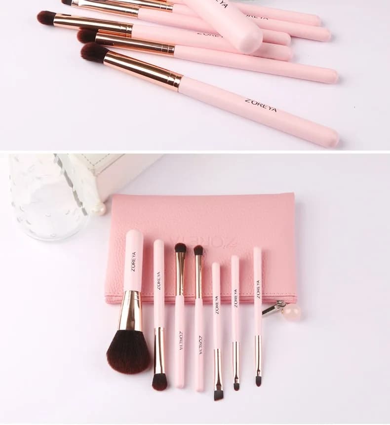 Set di 7 Pennelli per Trucco Zoreya, Strumenti Cosmetici Portatili per Principianti, per Applicazioni su Viso e Occhi