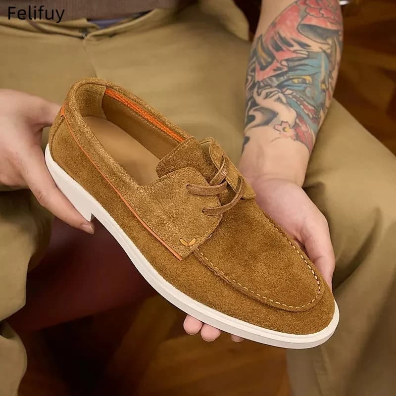 Scarpe casual primaverili/estive da uomo, mocassini in morbida pelle scamosciata con lacci, stile britannico, scarpe da guida, mocassini da uomo.