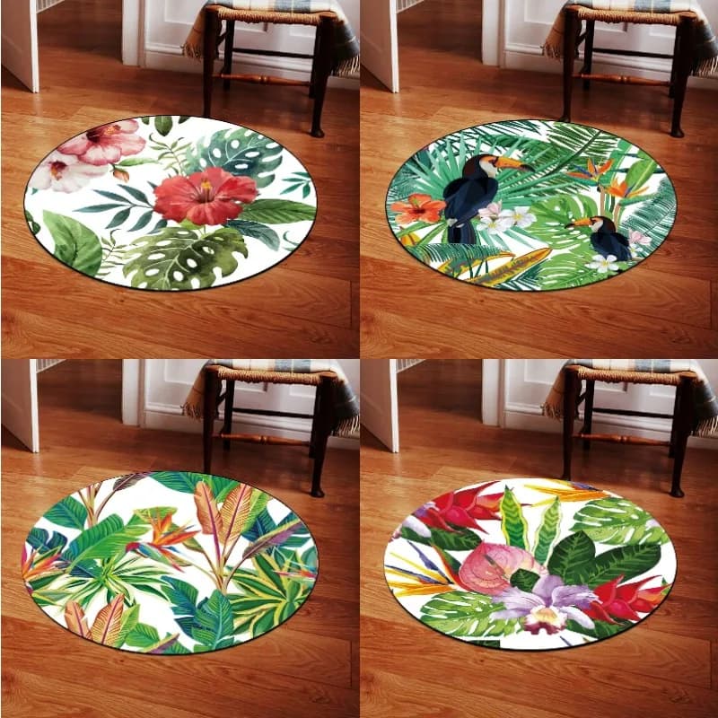 Tappeto circolare in stile nordico con stampa di fiori e piante, tappeto da soggiorno, spogliatoio, specchio, tappetino antiscivolo, decorazione della casa