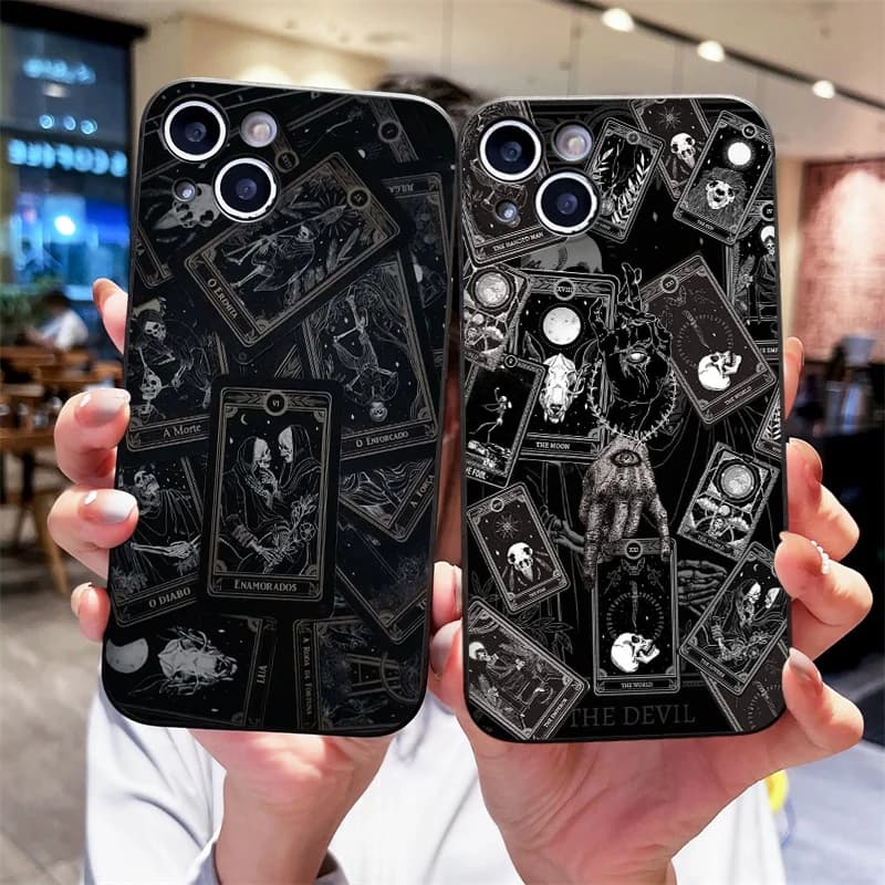 Cover Morbida Smerigliata con Stampa Scheletro e Carte dei Tarocchi Gotiche Vintage per Google Pixel 10 9A 8A 7A 7 PRO 8 9 10 Pro XL 4G 5G
