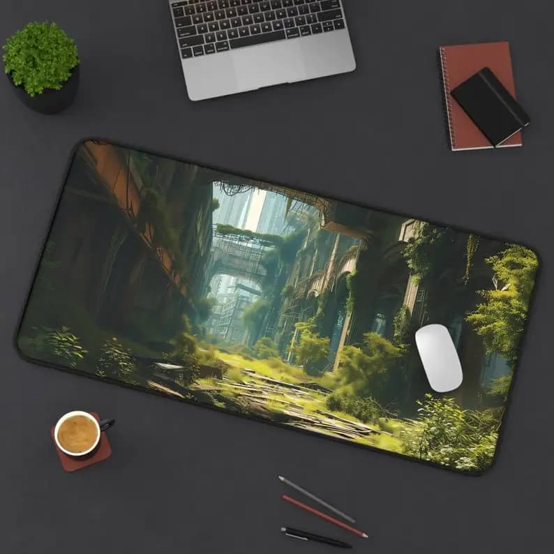 Tappetino da scrivania a tema Doomsday, tappetino per mouse urbano naturalmente rigenerato, tappetino per mouse da gioco antiscivolo, decorazione desktop verde per lavoro e gioco