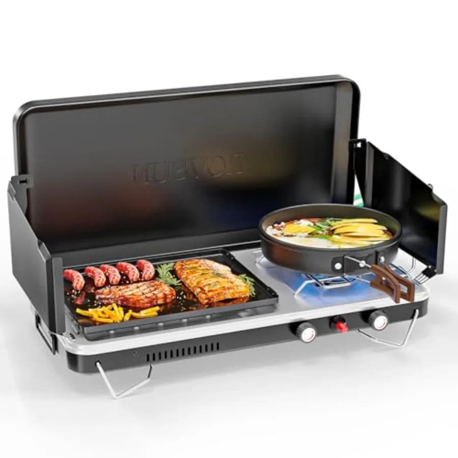 Fornello da Campeggio Portatile 2-in-1 con Griglia