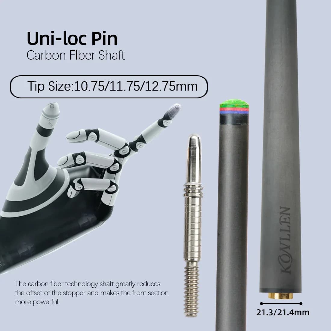 Cue in carbonio con albero da 10,5 mm/11,75 mm/12,75 mm, completo di giunto Uniloc per albero della stecca da biliardo