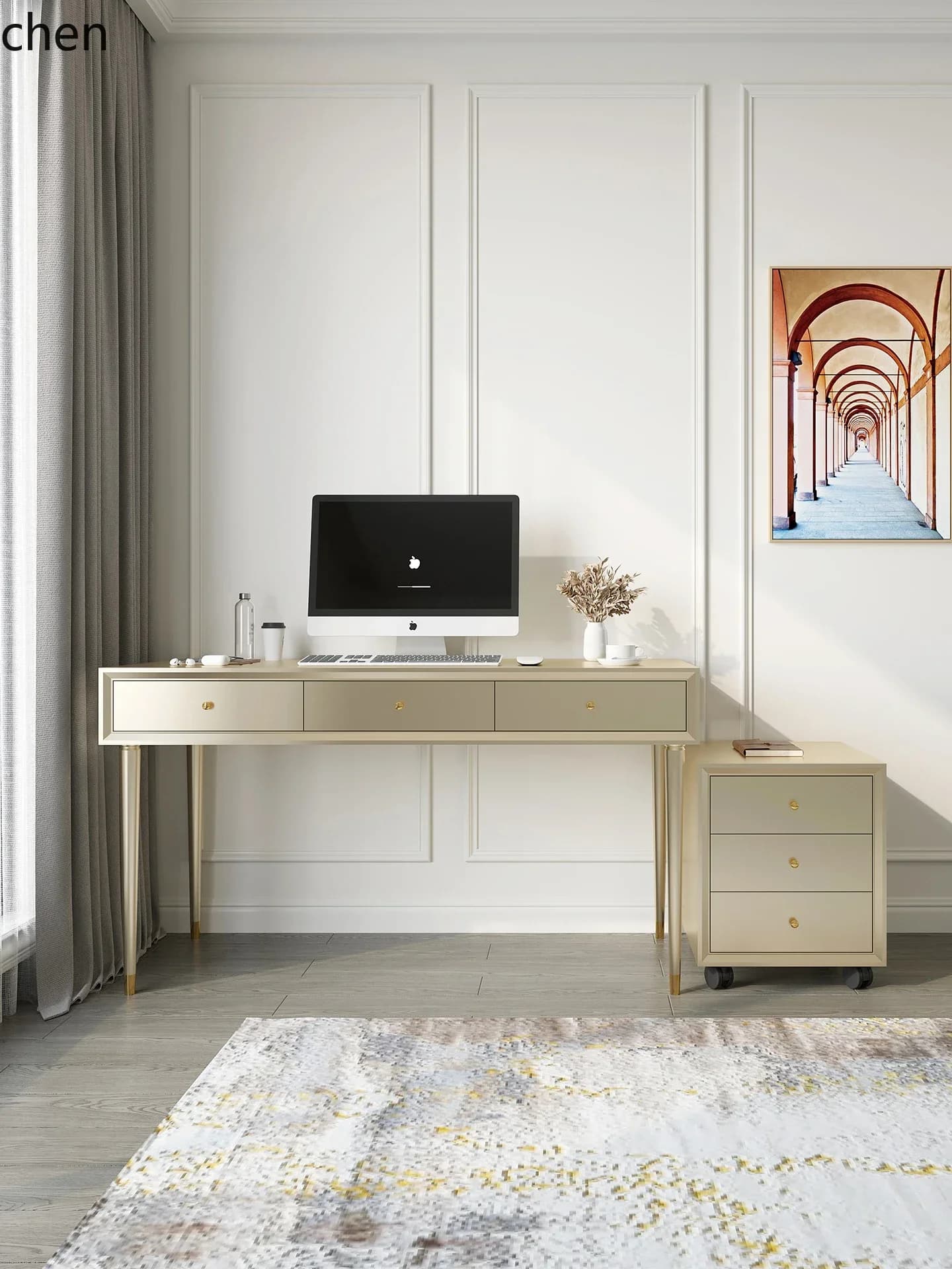b7- Modern Study Room Solid Wood Desk Minimalist Calligraphy Desk Home Bookshelf Writing Desk Set Combination