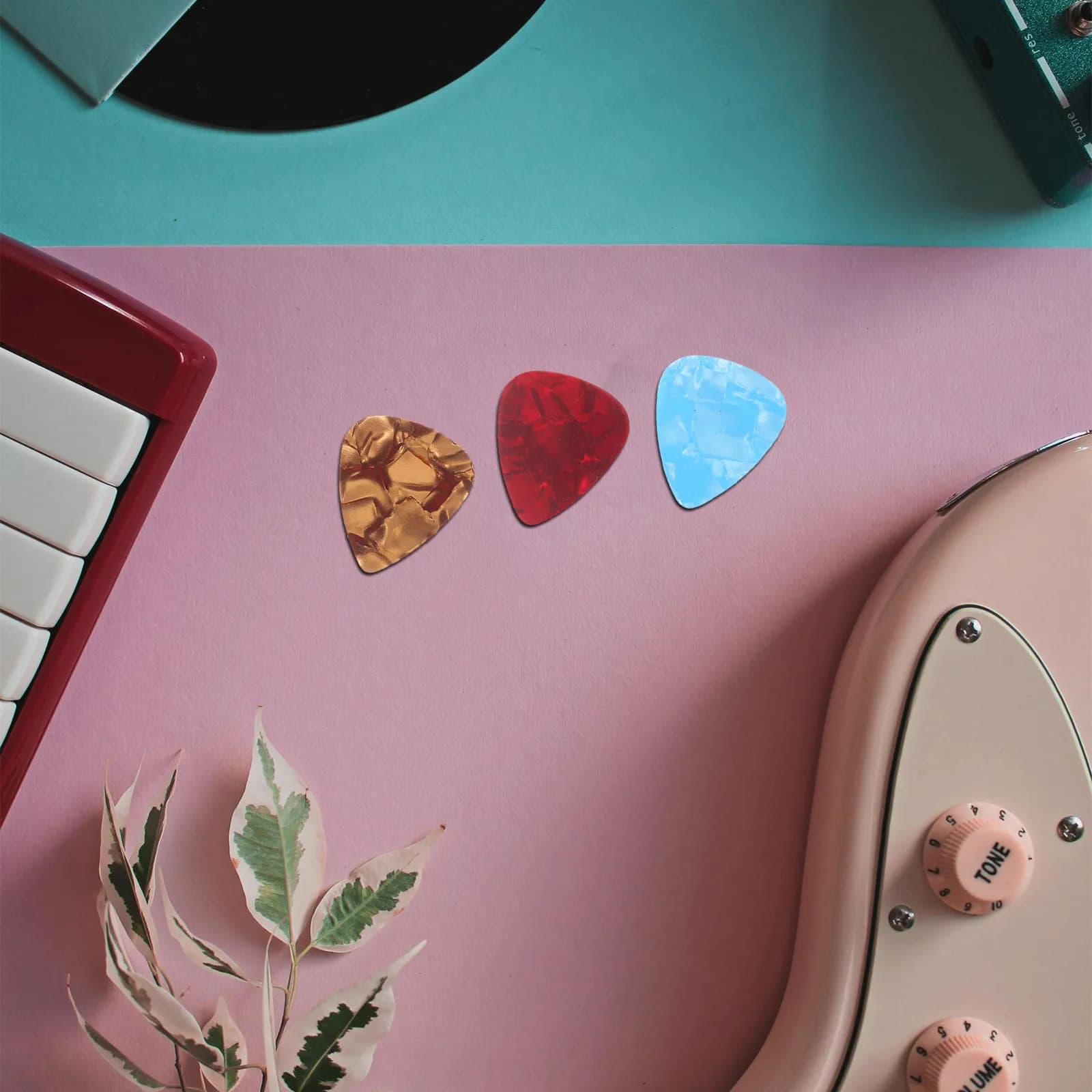 Set Porta Plettri per Chitarra con 10 Plettri in Legno, Elegante Scatola Portaoggetti per Chitarristi Acustici e Bassisti, Custodia da Viaggio Portatile Decorativa