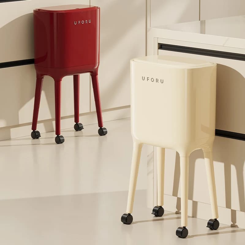 Pattumiera a gamba alta senza piegatura, design con coperchio aperto a pressione, pattumiera ovale per cucina/soggiorno, materiale plastico resistente