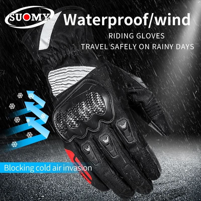 Guanti da moto invernali da uomo Guanti da equitazione fuoristrada lunghi impermeabili caldi antivento con touch screen e nocche rigide antigoccia