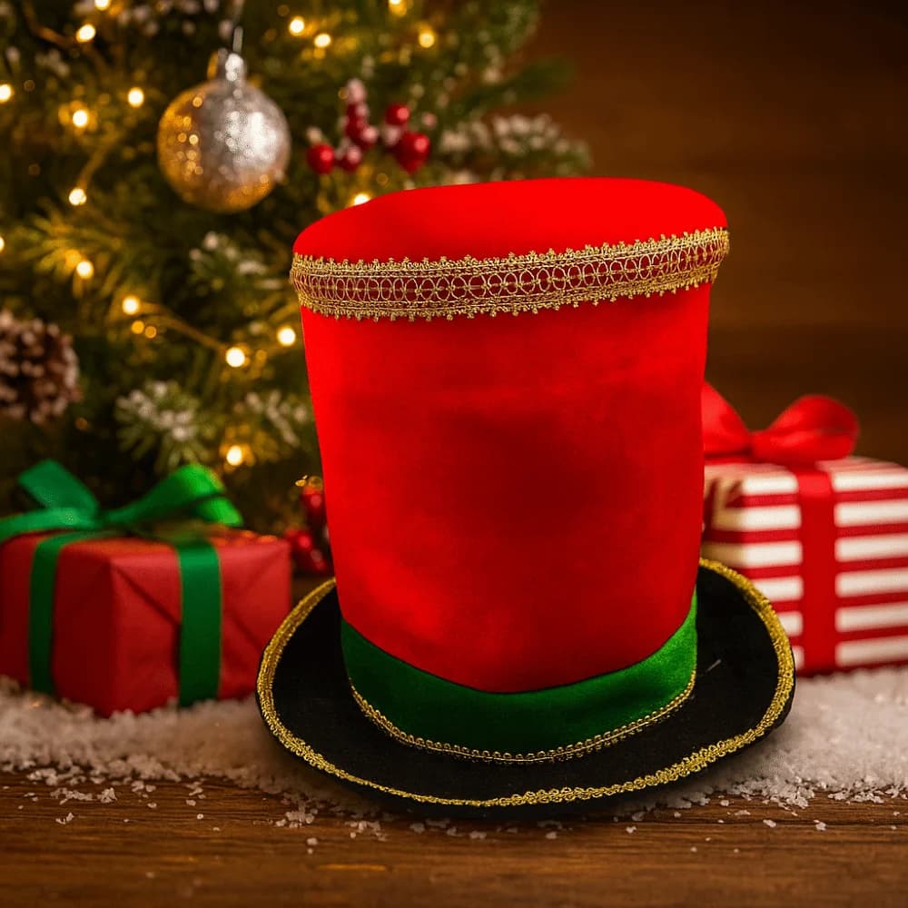 Cappello di benvenuto natalizio in plastica Comodo cappello natalizio con paillettes glitterate a quadretti Cosplay Berretto da festa di Natale traspirante Capodanno