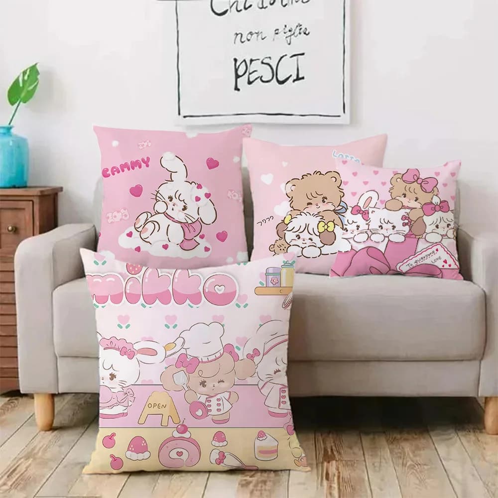 Lovely Animals Hot M-MIKKOES Pillow Sheet Decorative Cartoon Sofa for Home Print Front-Retro Print Short Cute plush pillow sheet