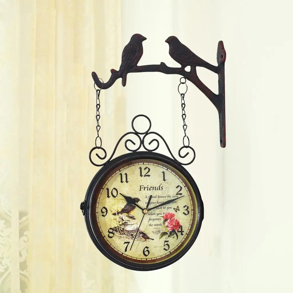 Double-sided vintage metal round wall clock for home