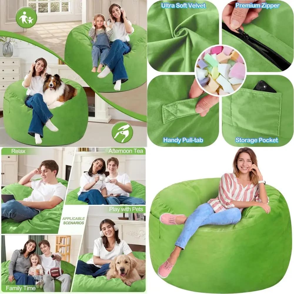 Large memory foam sack chairs - Soft sofa with Dutch velvet coating, lime