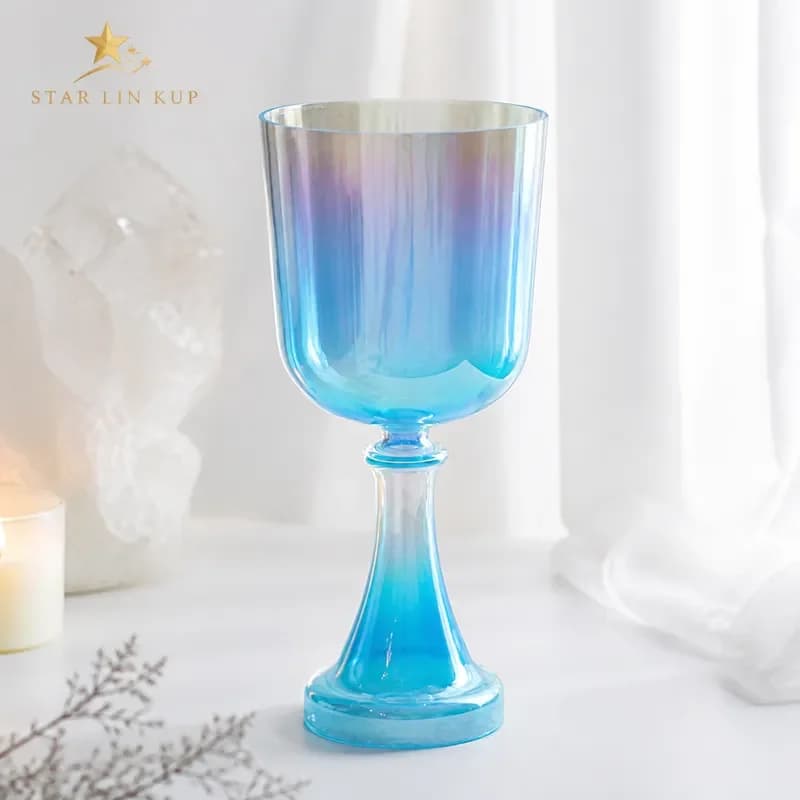 STAR LIN KUP 6 Inch Sea Blue Crystal Singing Bowl 528Hz G# Note High Quality Alchemy Chalice Sound Healing Meditation Yoga