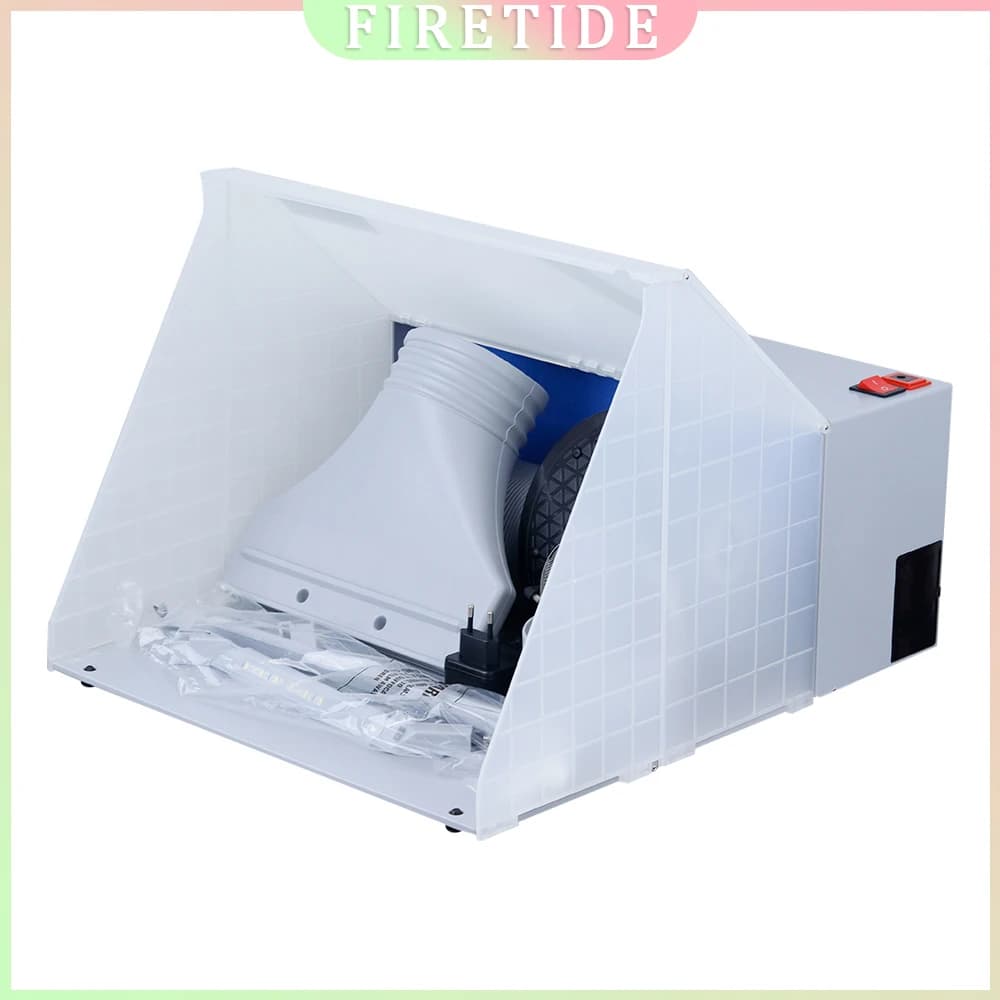 Kit cabina spray per aerografo portatile con tubi luminosi a LED, ventola di scarico e filtro per verniciatura con aerografo, modellazione, lavori artistici e artigianali