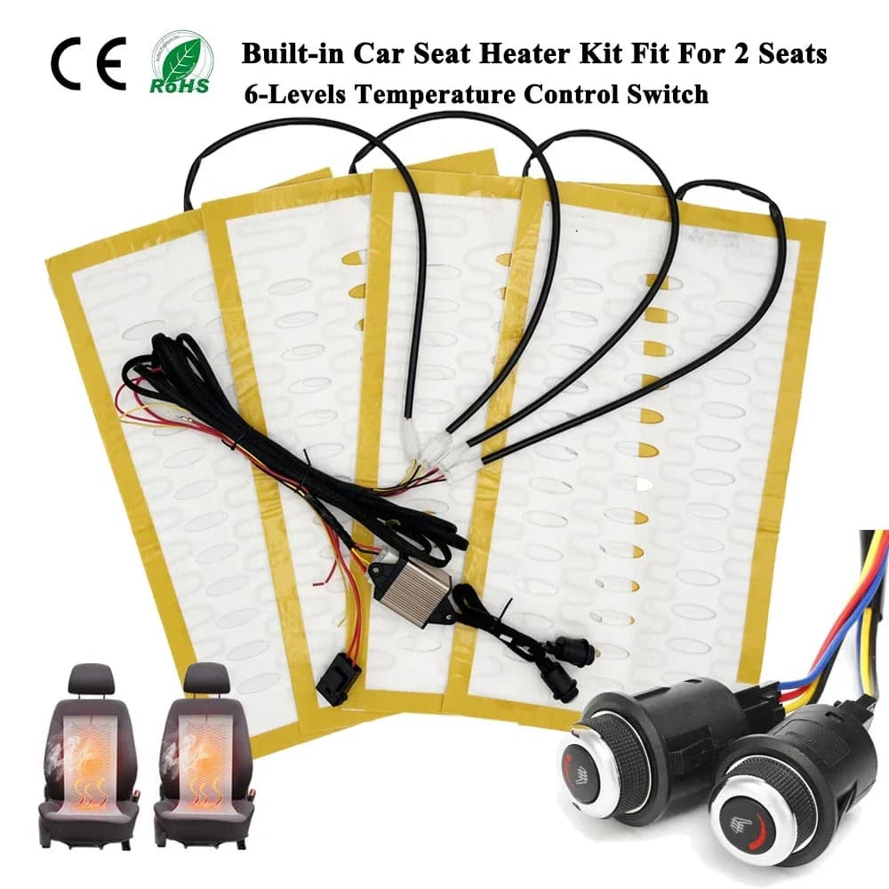 Integrated car seat heater kit suitable for 2 places 12V wire universal alloy bearings rapid heating system 6 level round control switches