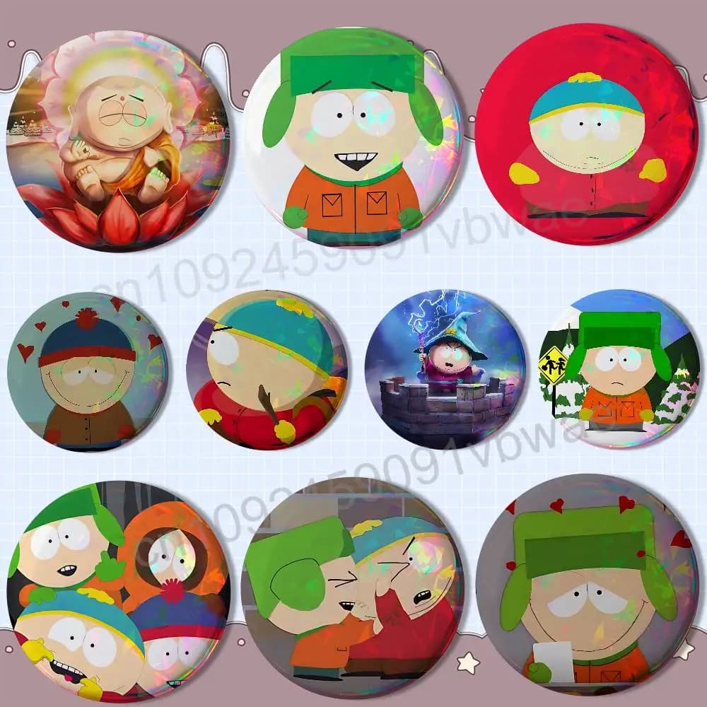 Spilla rotonda in latta di Kyle Stan South Park Cartman, decorazione per zaino e vestiti, regalo divertente personalizzato per amici