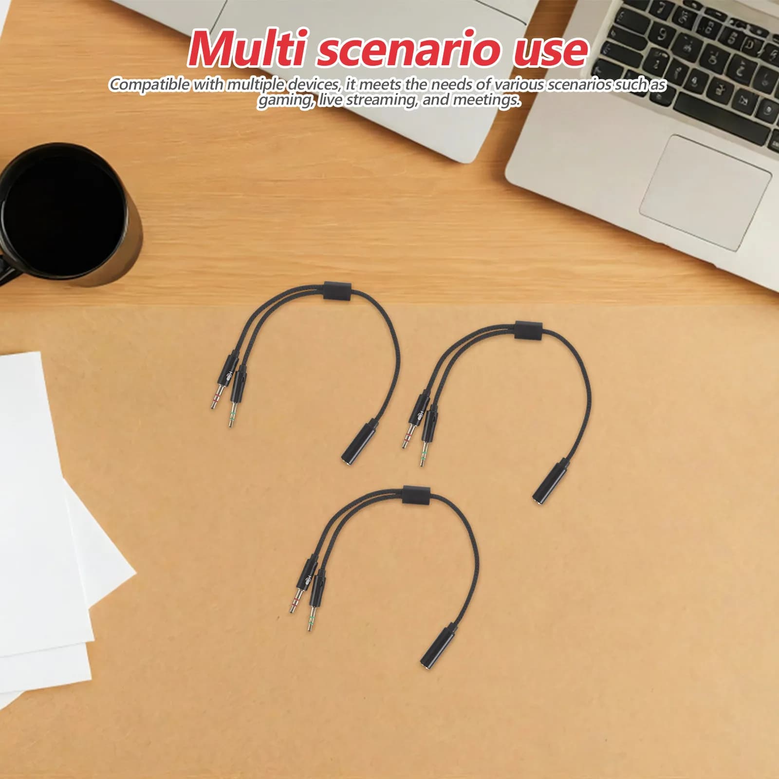 5Pcs Headset Mic and Audio Splitter Y Cable 3.5mm Stereo Headphones Splitter for Pc Laptop Desktop Broadcast Gaming Office