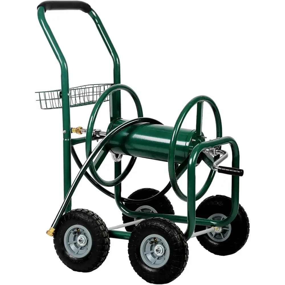 Carrello Portatile da Giardino con Ruote per Irrigazione, Tubo da 90 Metri (5/8 Pollici), Resistente per Prato e Piante, Verde