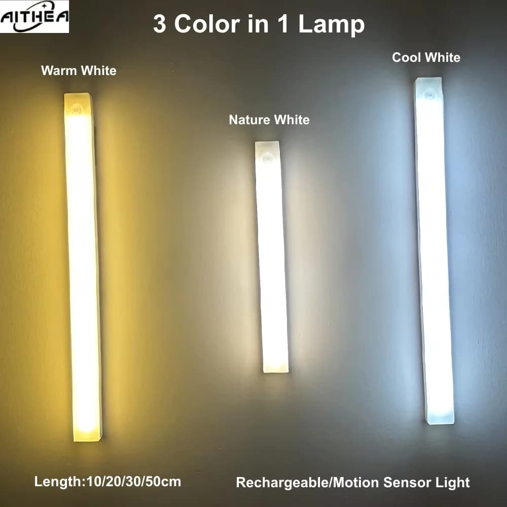 LED Night Light with AITHEA Movement Sensor, USB Rechargeable Bedside Lamp, Wireless Portable Light for Wardrobe and Stairs