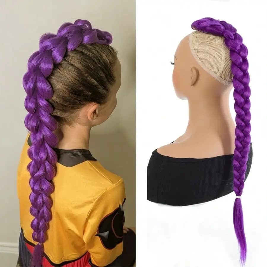 Coda di cavallo sintetica pre-stirata viola scuro intrecciata con fermagli BB, extension per trecce e cosplay (2/3 confezioni), viola scuro