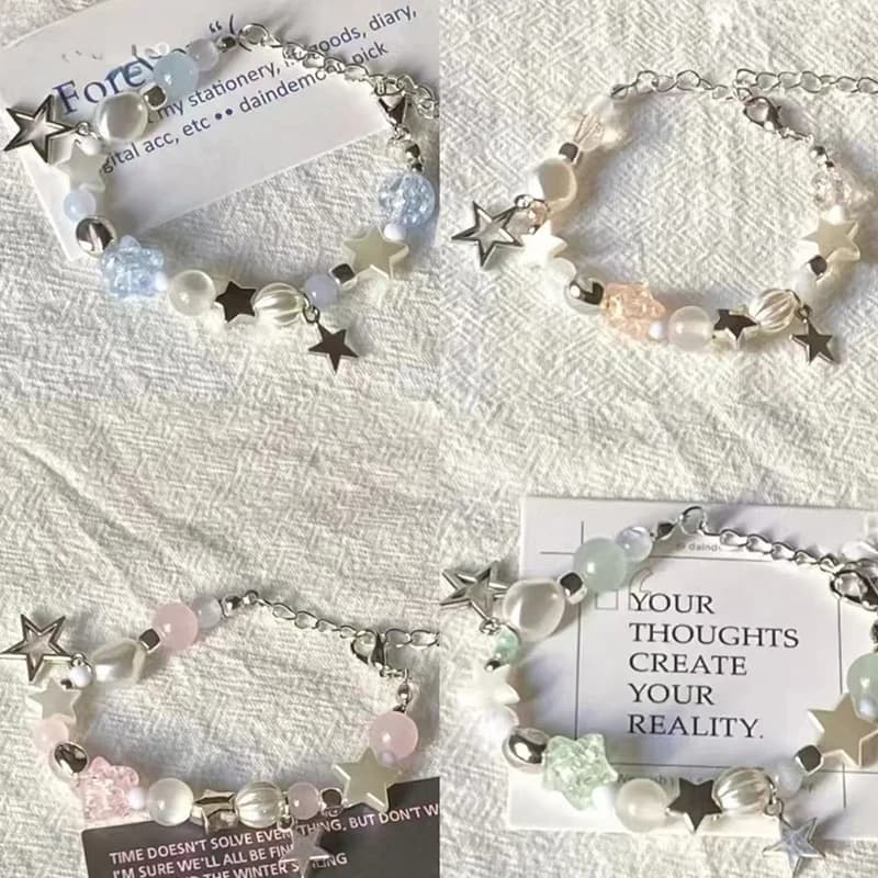 Bracciale di perline con stella a cinque punte squisito di lusso leggero per donna Uomo Moda dolce e fresco braccialetto regolabile per coppia regali