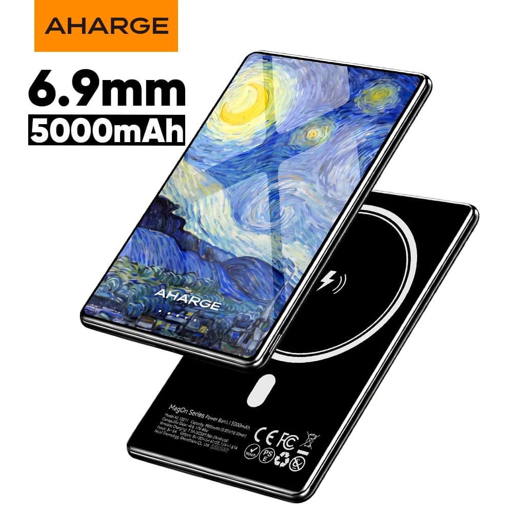 AHARGE MagSafe PowerBank, 5000mAh Slim Wireless Magnetic Power Bank, Portable Charger Battery Pack for iPhone 17 Air 16 15