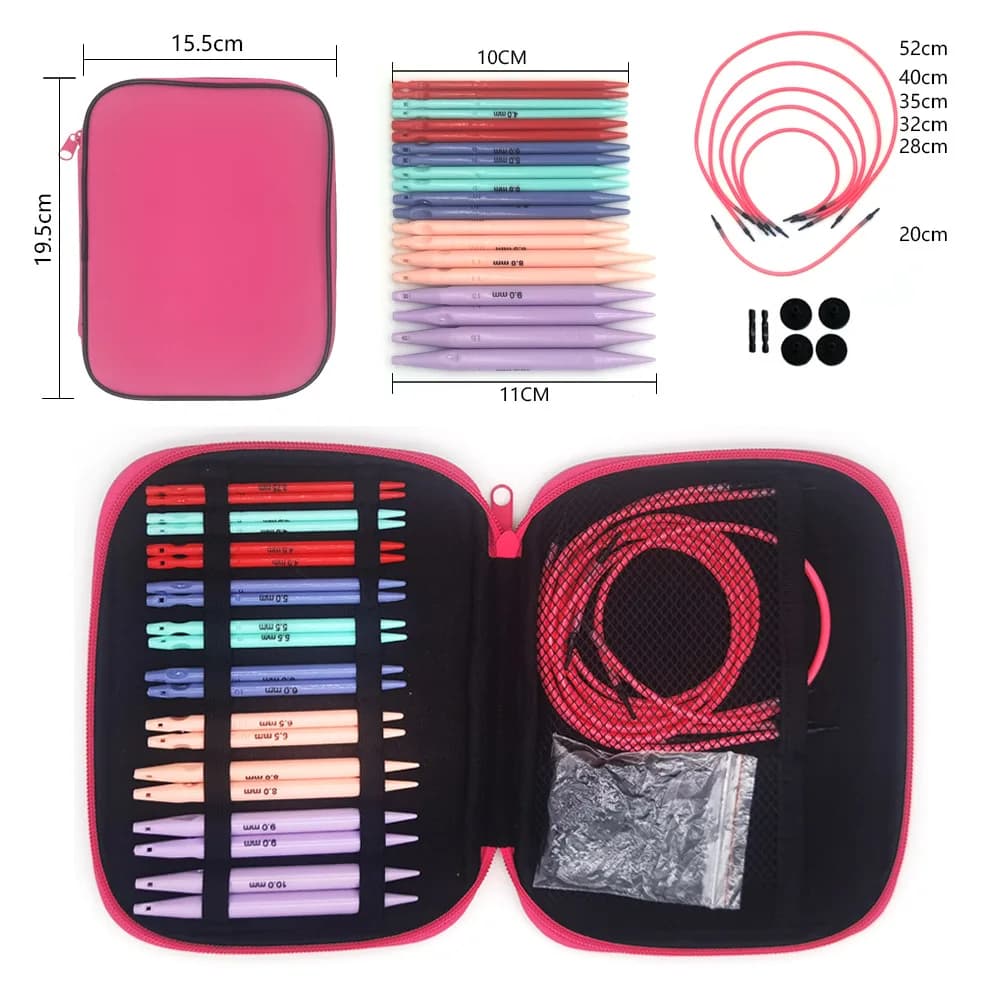 33 pz Uncinetto Set di Strumenti Colorato Circolare Ferri da Maglia Kit di Plastica ABS Staccabile Ago Circolare Tessitura Maglioni Spille