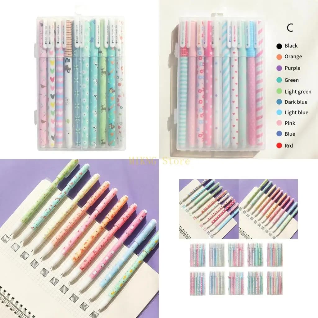10 pz/pacco Fancy Bella Penna Gel Colorata Set Penna Gel Riutilizzabile 0.5mm Punta Fine Ricariche Regolari per Journaling
