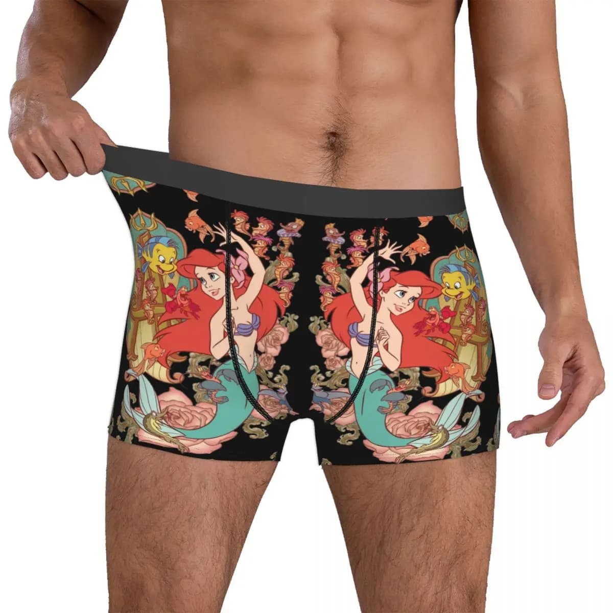 Boxer da Uomo Personalizzati con Stampa Anime Sirene, Slip Ariel Flounder, Biancheria Intima Originale