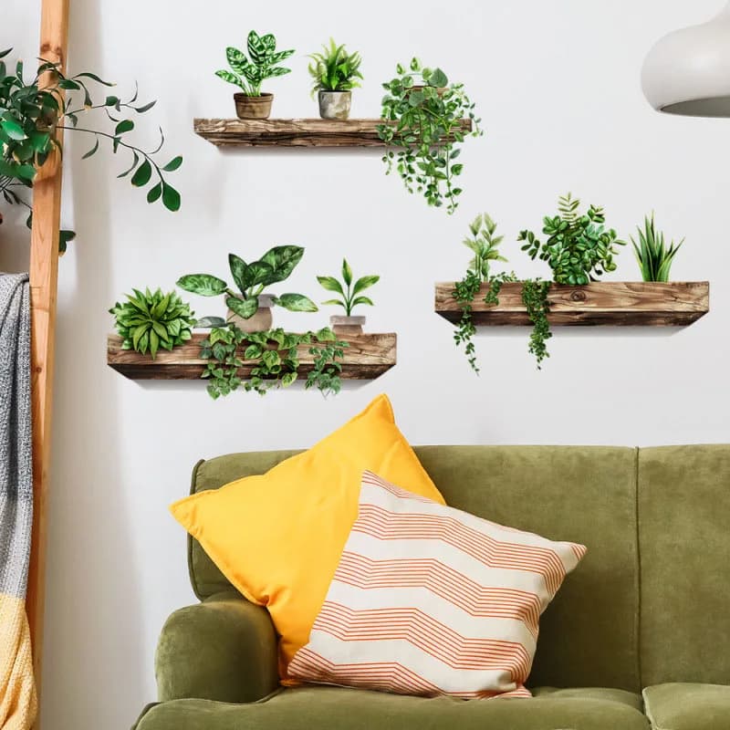 Simulazione di piante verdi adesivi murali ornamentali in vaso autoadesivi rimovibili murali fai da te accessori per la decorazione della casa