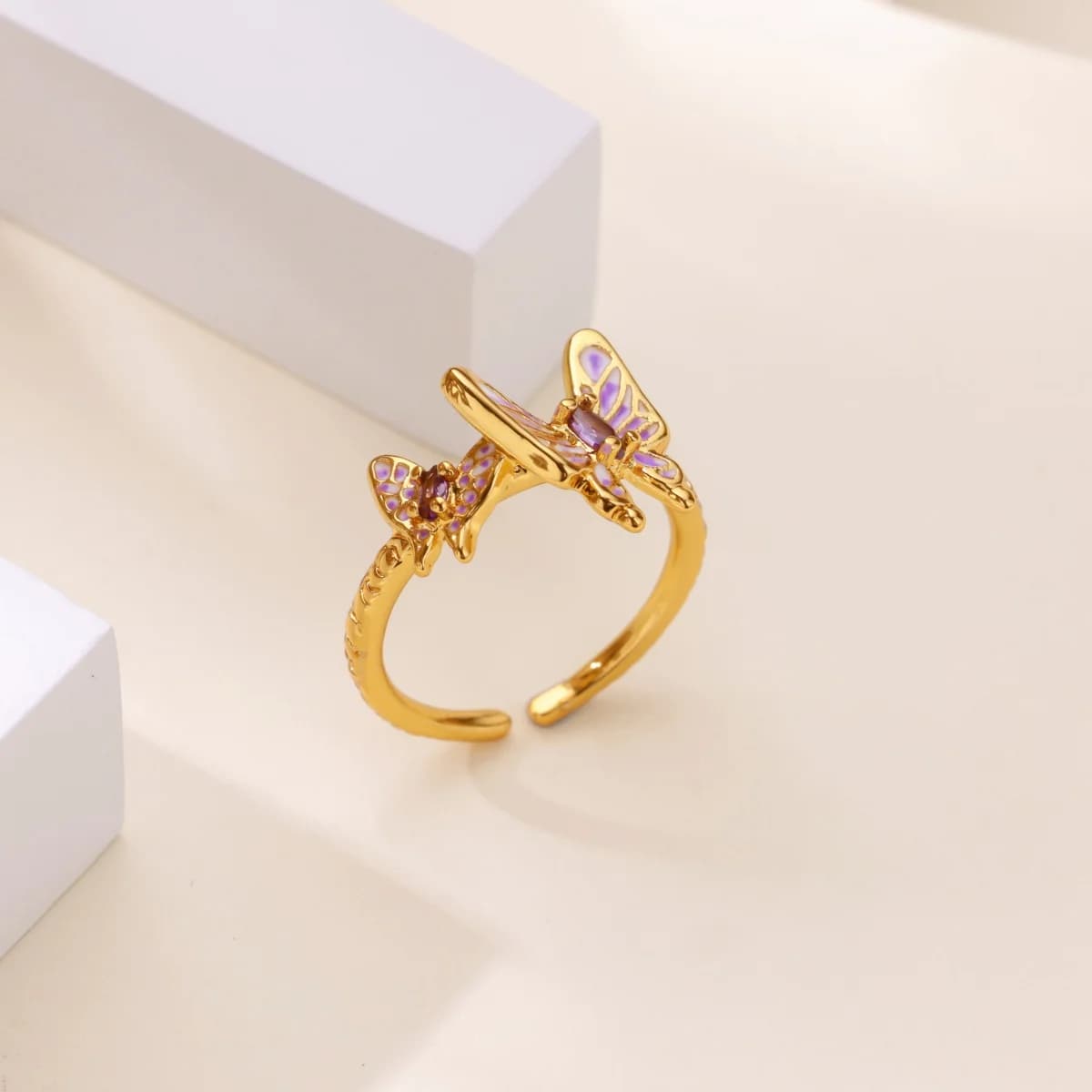 Free Shipping Cute Zircon Butterfly Ring for Women Stainless Steel Gold Color Open Ring Fashion Trend Wedding Couple Jewelry
