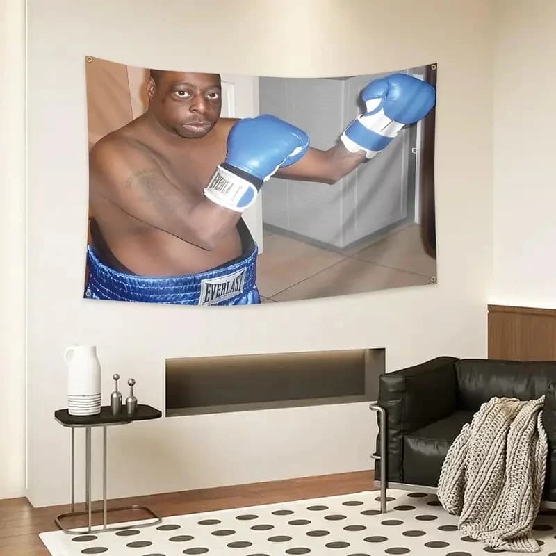 VIKAMA Wall Tapestry with Blue Gloves from Overweight Pugile, Funny Wall Decoration for Polyester Gym