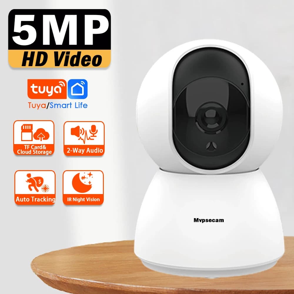 PTZ Tuya 5MP Wifi Smart Life Home Baby Monitor Audio bidirezionale Mini telecamera IP di sicurezza interna Telecamera di sorveglianza CCTV con tracciamento automatico